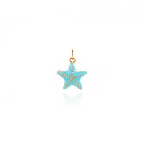 Enamel Brass Pendants, Starfish, 18K gold plated, fashion jewelry & DIY, blue 