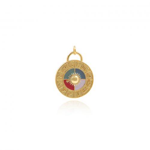 Enamel Brass Pendants, Flat Round, 18K gold plated, fashion jewelry & DIY, mixed colors 