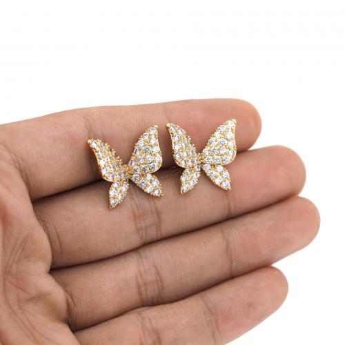 Cubic Zirconia Micro Pave Brass Earring, Butterfly, 18K gold plated, fashion jewelry & micro pave cubic zirconia & for woman [