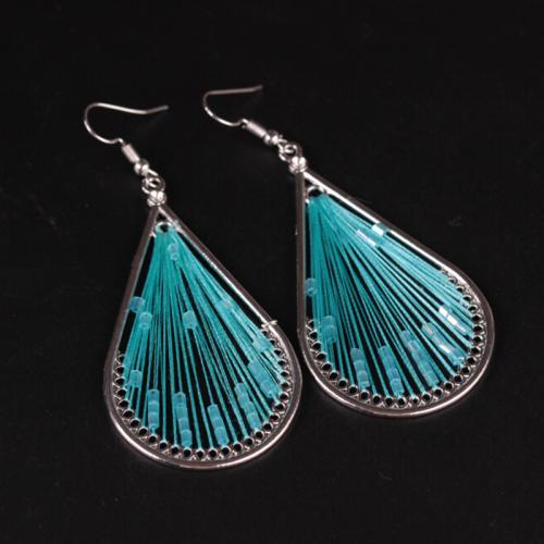 Zinc Alloy Drop Earring, with Cotton Thread & Plastic, Teardrop, handmade, fashion jewelry & for woman 