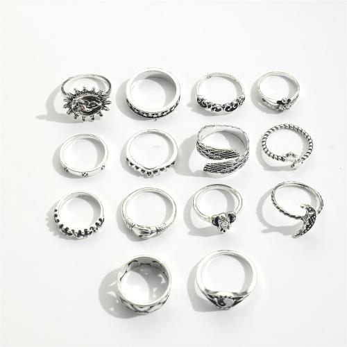 Zinc Alloy Ring Set, with enamel, 14 pieces & fashion jewelry & for woman, original color [