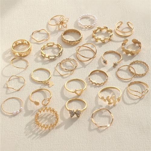 Zinc Alloy Ring Set, Iron, with Plastic Pearl & Zinc Alloy, plated, 27 pieces & fashion jewelry & for woman & with rhinestone [