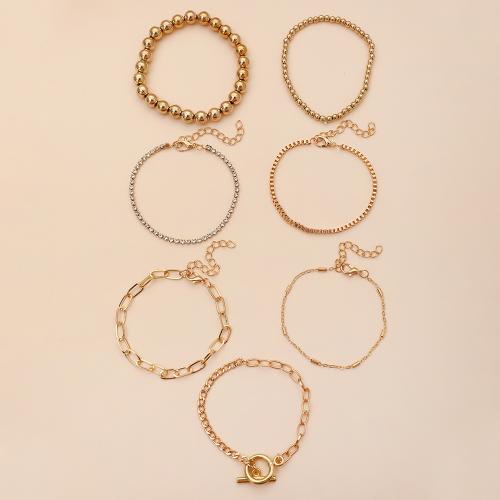 Pulseras de CCB, fundición, con plástico recubierto de cobre, chapado, 7 piezas & Joyería & para mujer & con diamantes de imitación, dorado, Vendido por Set