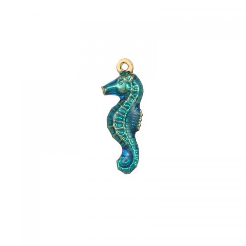 Enamel Brass Pendants, Seahorse, plated, DIY 