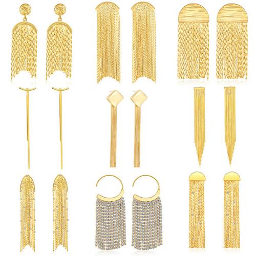 Fashion Fringe Earrings, Messing, plattiert, verschiedene Stile für Wahl & Micro pave Zirkonia & für Frau, keine, verkauft von Paar