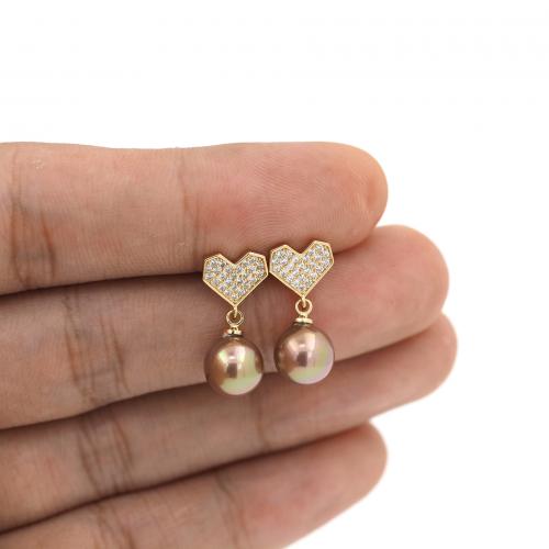 Cubic Zirconia Micro Pave Brass Earring, with Plastic Pearl, Round, 18K gold plated, fashion jewelry & micro pave cubic zirconia & for woman, mixed colors [