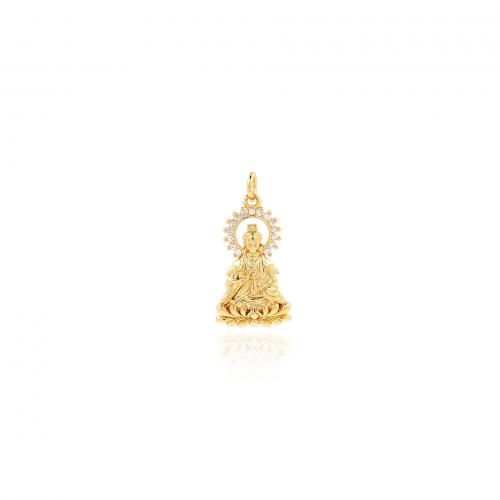 Cubic Zirconia Micro Pave Brass Pendant, Guanyin, 18K gold plated, fashion jewelry & DIY & micro pave cubic zirconia [