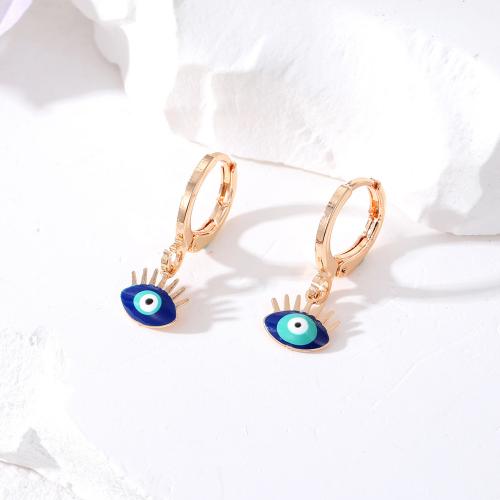 Pendientes de mal de ojo, aleación de zinc, chapado en color dorado, Joyería & para mujer & esmalte, Vendido por Par