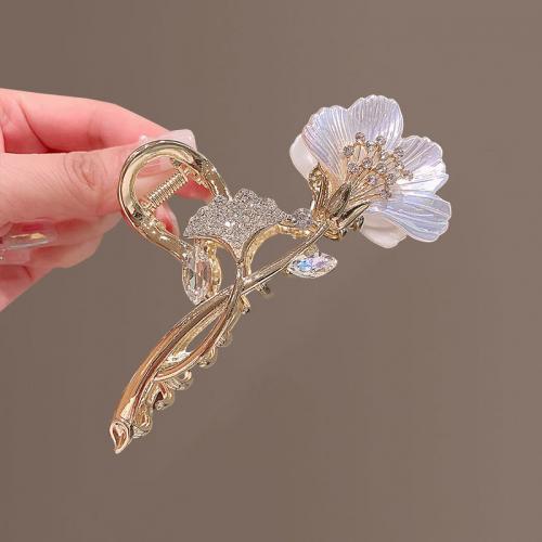 Hair Claw Clips, Zinc Alloy, Ginkgo Leaf, for woman & with rhinestone 