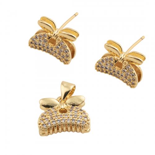 Zirkonia Micro Pave Schmucksets Messing, verschiedene Stile für Wahl & Micro pave Zirkonia & für Frau, goldfarben, pendant 13.5*13mm,  stud earring 10*13mm, verkauft von PC