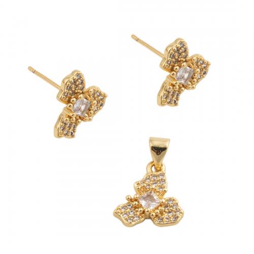 Zirkonia Micro Pave Schmucksets Messing, Modeschmuck & Micro pave Zirkonia & für Frau, goldfarben, pendant 12.5*12mm,  stud earring 10.5*12mm, verkauft von PC