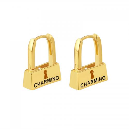 Brass Drop Earring, Lock, plated, fashion jewelry & for woman [