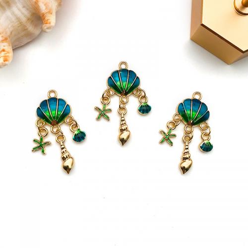 Zinc Alloy Enamel Pendants, Shell, KC gold color plated, DIY [