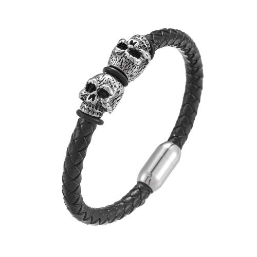 bracelet de cordon en PU , Acier inoxydable 304, avec Microfibre PU, fait à la main, unisexe & normes différentes pour le choix, noire, Vendu par PC[