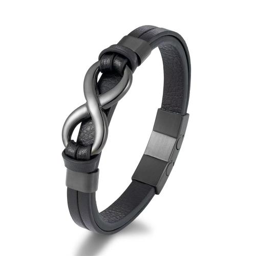 bracelet de cordon en PU , Acier inoxydable 304, avec cuir PU, fait à la main, unisexe, plus de couleurs à choisir Environ 21.5 cm, Vendu par PC[