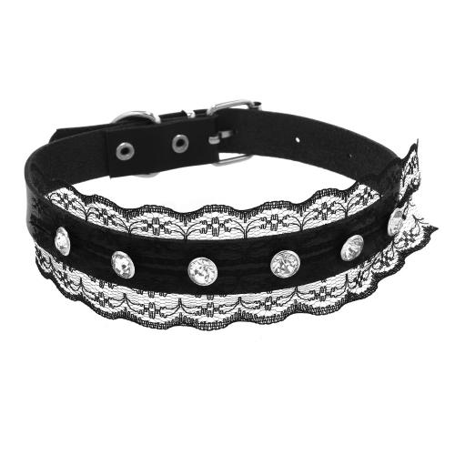 Ожерелье Мода Choker, цинковый сплав, с Кружево & Искусственная кожа, Связанный вручную, Мужская & инкрустированное микро кубического циркония, черный, продается PC