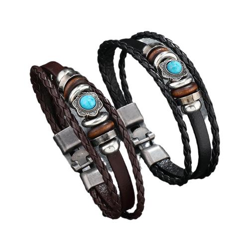 Pulseras de Cordón de PU, aleación de zinc, con turquesa & Cuero de PU & Piedras preciosas, hecho a mano, unisexo & diferentes estilos para la opción, más colores para la opción, longitud:aproximado 21 cm, Vendido por UD[