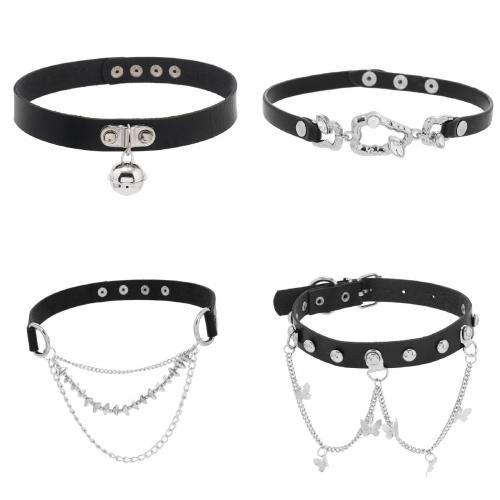 Ожерелье Мода Choker, цинковый сплав, с Искусственная кожа & Пластиковая жемчужина, Связанный вручную, разные стили для выбора & инкрустированное микро кубического циркония & Женский, черный, продается PC