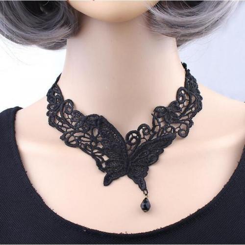 Ожерелье Мода Choker, Кружево, с пластик & цинковый сплав, с 8cm наполнитель цепи, ювелирные изделия моды & Женский, черный, длина:Приблизительно 40 см, продается PC