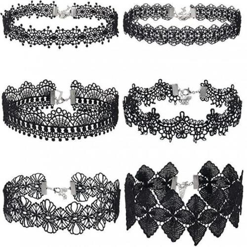 Mode Collier Choker, tissu, avec alliage de zinc, bijoux de mode & styles différents pour le choix & pour femme, noire Environ 2.8 pouce, Vendu par PC