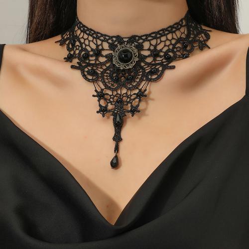 Mode Collier Choker, lacet, avec perle de plastique & alliage de zinc, fait à la main, bijoux de mode & pour femme, plus de couleurs à choisir Environ 36-44 cm, Vendu par PC