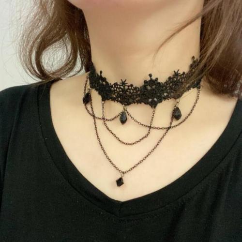 Mode Collier Choker, lacet, avec cristal & alliage de zinc, fait à la main, bijoux de mode & styles différents pour le choix & pour femme Environ 51-80 cm, Vendu par PC