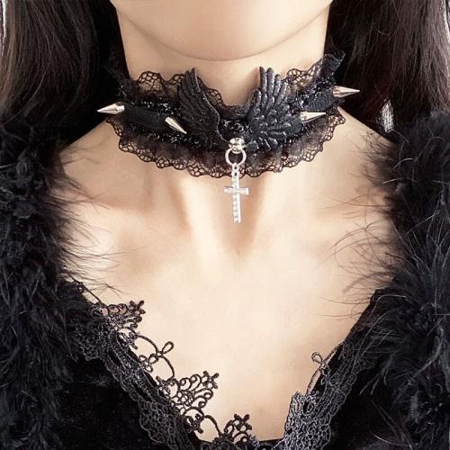 Mode Collier Choker, lacet, avec cuir PU & alliage de zinc, bijoux de mode & pour femme & avec strass, plus de couleurs à choisir Environ 41-50 cm, Vendu par PC