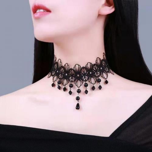 Mode Collier Choker, lacet, avec plastique & alliage de zinc, fait à la main, bijoux de mode & styles différents pour le choix & pour femme & avec strass Environ 21-50 cm, Vendu par PC