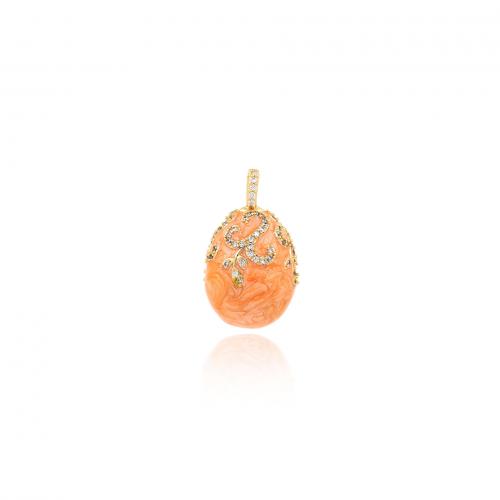 Enamel Brass Pendants, Teardrop, 18K gold plated, fashion jewelry & DIY & micro pave cubic zirconia, orange 