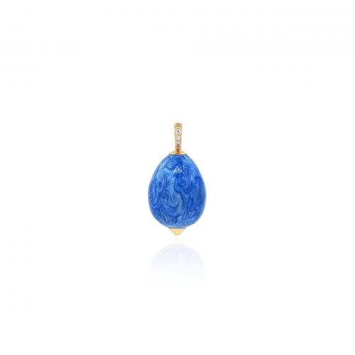 Enamel Brass Pendants, Teardrop, 18K gold plated, fashion jewelry & DIY & micro pave cubic zirconia, blue 