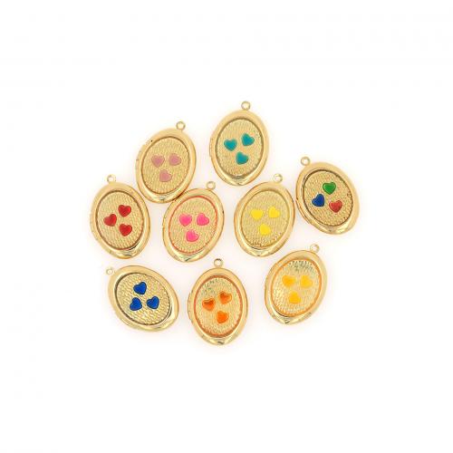 Brass Locket Pendants, Flat Oval, 18K gold plated, fashion jewelry & DIY & enamel 