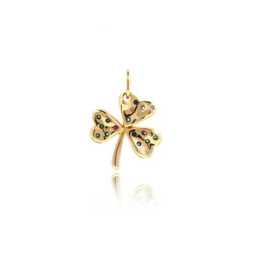 Cubic Zirconia Micro Pave Brass Pendant, Three Leaf Clover, plated, fashion jewelry & DIY & micro pave cubic zirconia [