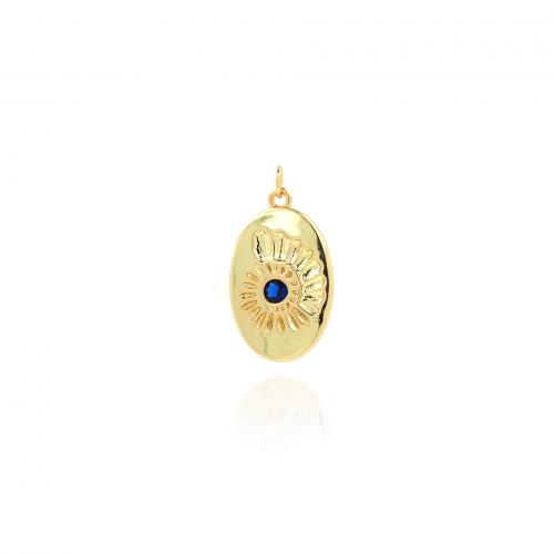 Cubic Zirconia Micro Pave Brass Pendant, Flat Oval, 18K gold plated, fashion jewelry & DIY & micro pave cubic zirconia, blue [