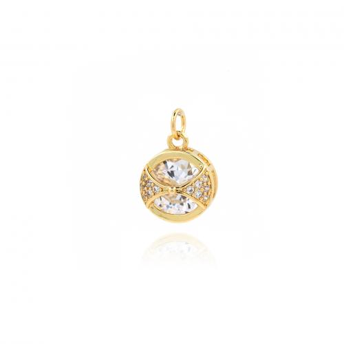 Cubic Zirconia Micro Pave Brass Pendant, Flat Round, 18K gold plated, fashion jewelry & DIY & micro pave cubic zirconia [