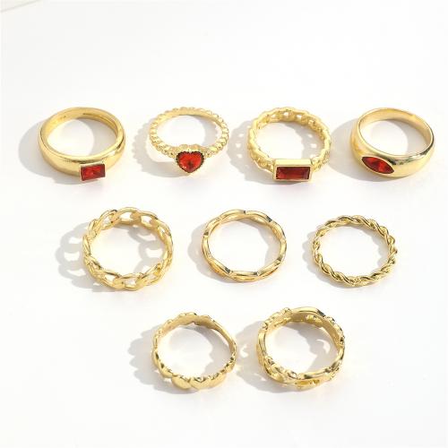 Zinc Alloy Ring Set, 9 pieces & fashion jewelry & for woman & with rhinestone, gold [