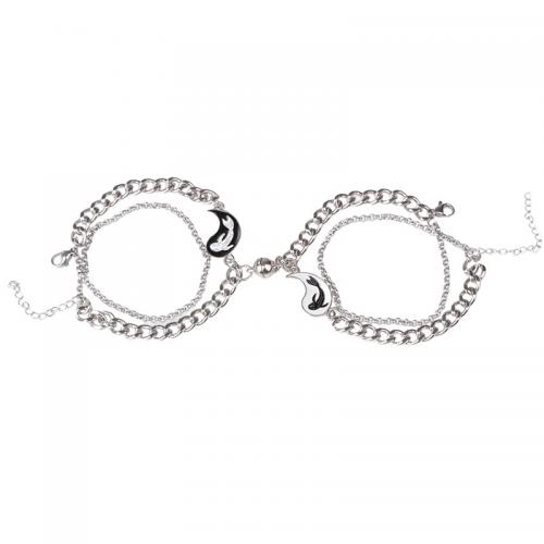 Stainless Steel Chain Bracelets, 304 Stainless Steel, with Glass & Zinc Alloy, plated, Unisex & enamel [