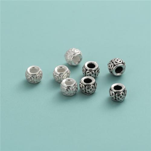 Sterling Silber Spacer Perlen, 925er Sterling Silber, DIY & mit Blumenmuster, keine, 6x4.7mm, Bohrung:ca. 2.7mm, verkauft von PC