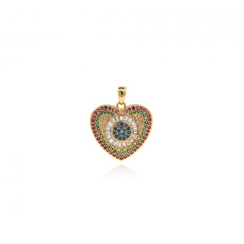 Cubic Zirconia Micro Pave Brass Pendant, Heart, 18K gold plated, fashion jewelry & DIY & micro pave cubic zirconia, mixed colors [