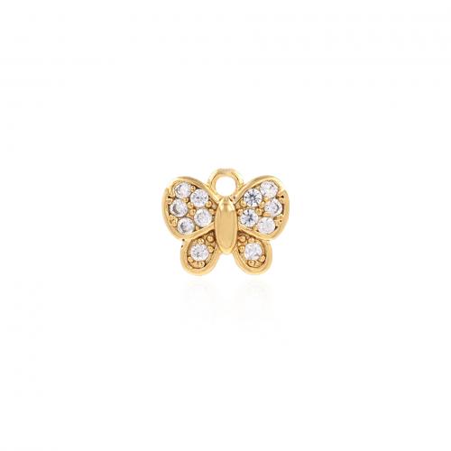 Cubic Zirconia Micro Pave Brass Pendant, Butterfly, 18K gold plated, fashion jewelry & DIY & micro pave cubic zirconia [