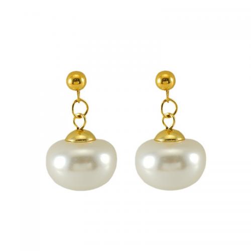 Stainless Steel Drop Earring, 304 Stainless Steel, with Plastic Pearl, 18K gold plated, fashion jewelry & for woman [