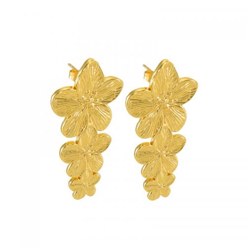 Stainless Steel Drop Earring, 304 Stainless Steel, Flower, 18K gold plated, fashion jewelry & for woman 