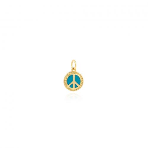 Enamel Brass Pendants, Flat Round, 18K gold plated, fashion jewelry & DIY, blue [