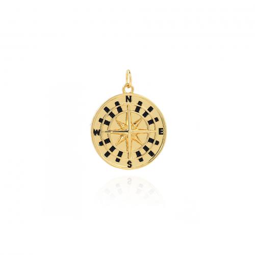 Enamel Brass Pendants, Flat Round, 18K gold plated, fashion jewelry & DIY, black [