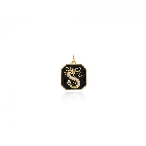 Enamel Brass Pendants, 18K gold plated, fashion jewelry & DIY & micro pave cubic zirconia, black [