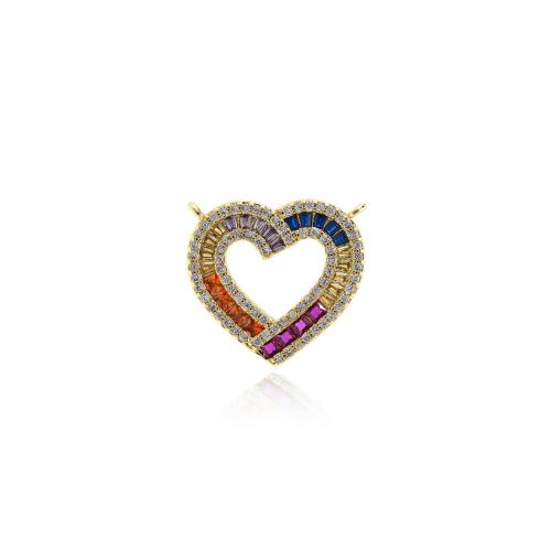 Cubic Zirconia Micro Pave Brass Pendant, Heart, 18K gold plated, fashion jewelry & DIY & micro pave cubic zirconia & double-hole & hollow, mixed colors [