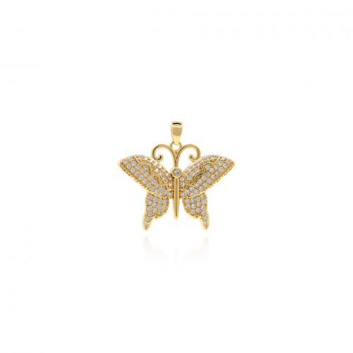 Cubic Zirconia Micro Pave Brass Pendant, Butterfly, 18K gold plated, fashion jewelry & DIY & micro pave cubic zirconia [