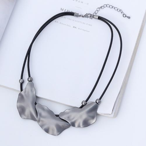 PU Collier Cordon, alliage de zinc, avec cordon en cuir, pistolet noir plaqué, Double couche & bijoux de mode & pour femme Environ 45 cm, Vendu par PC