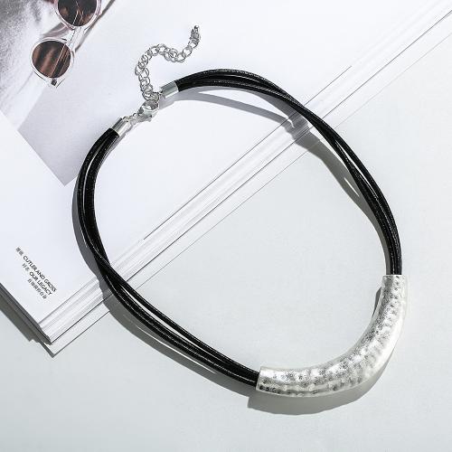 PU la cuerda del collar, aleación de zinc, con cordón de cuero, con 7.5cm extender cadena, chapado, Joyería & para mujer, más colores para la opción, longitud:aproximado 45 cm, Vendido por UD[