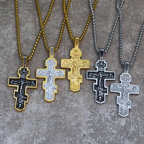 Collier de bijoux de titane, Acier titane, croix, bijoux de mode & styles différents pour le choix & pour homme, plus de couleurs à choisir Environ 60 cm, Vendu par PC[