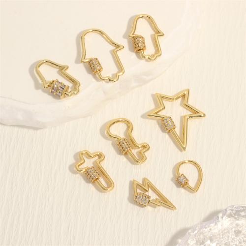 Brass Screw Clasp, gold color plated, DIY & micro pave cubic zirconia 